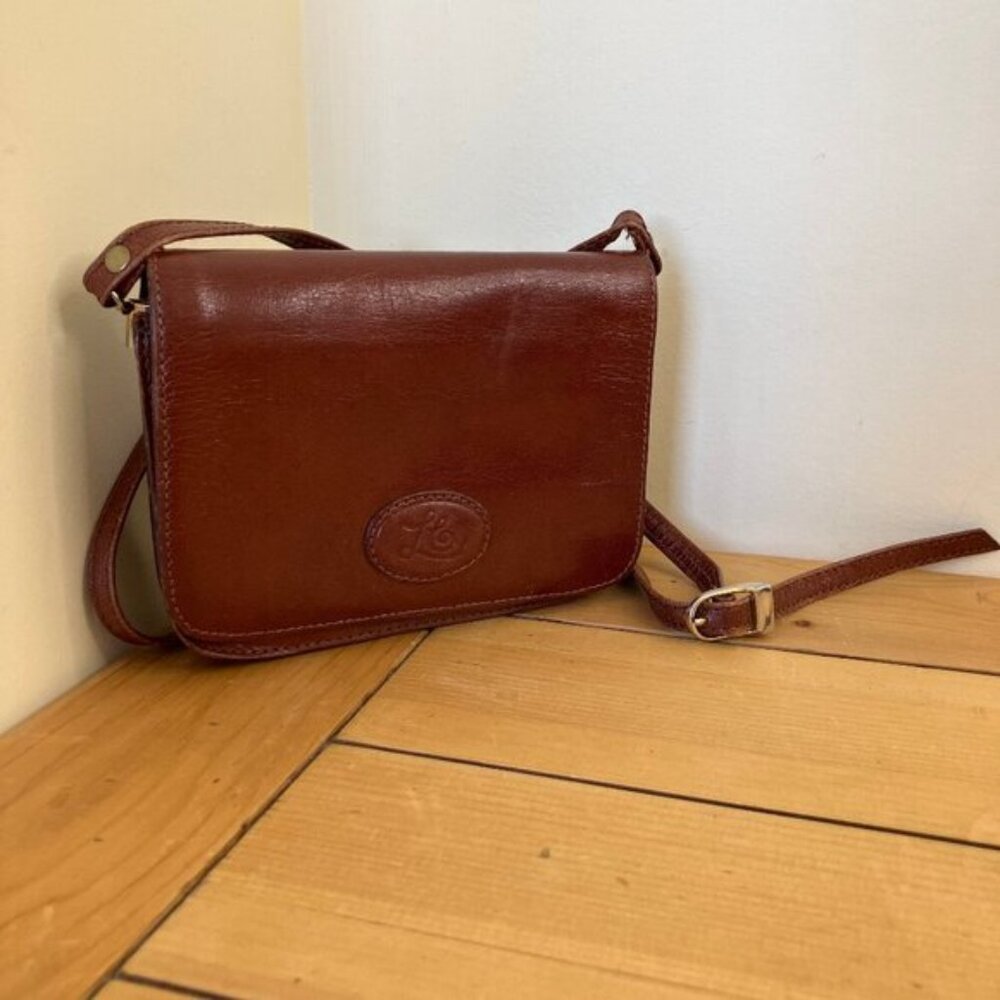 Leather Mini Satchel Shoulder Bag Purse Brown Organizer Pockets  Mirror